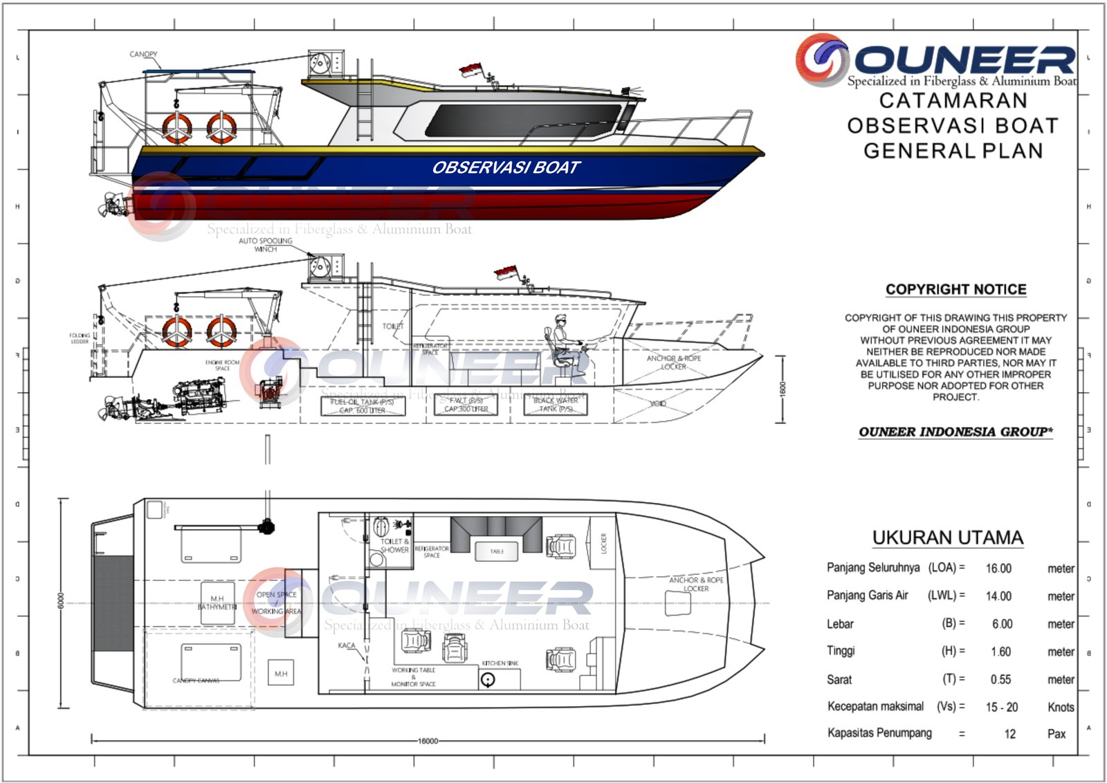 Catamaran Observasi Boat 16 Meter – Platform Survey Stabil & Profesional