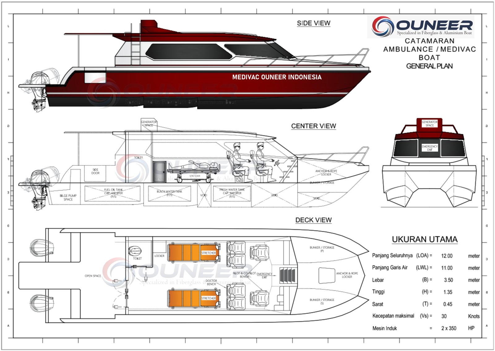 JUAL CATAMARAN AMBULANCE BOAT 12 METER